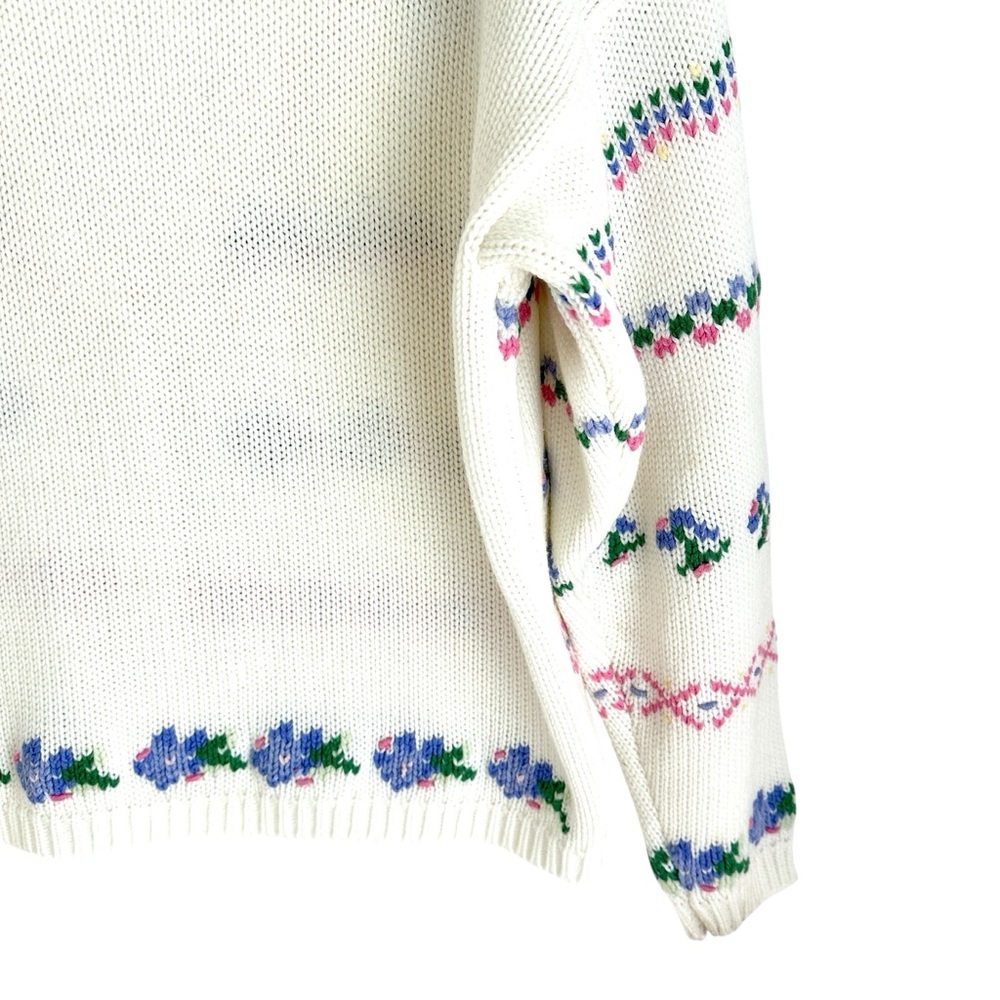 Silvercord Vintage 100% Acrylic Floral Pattern White Long Sleeve Cardigan Size L - Picture 5 of 7